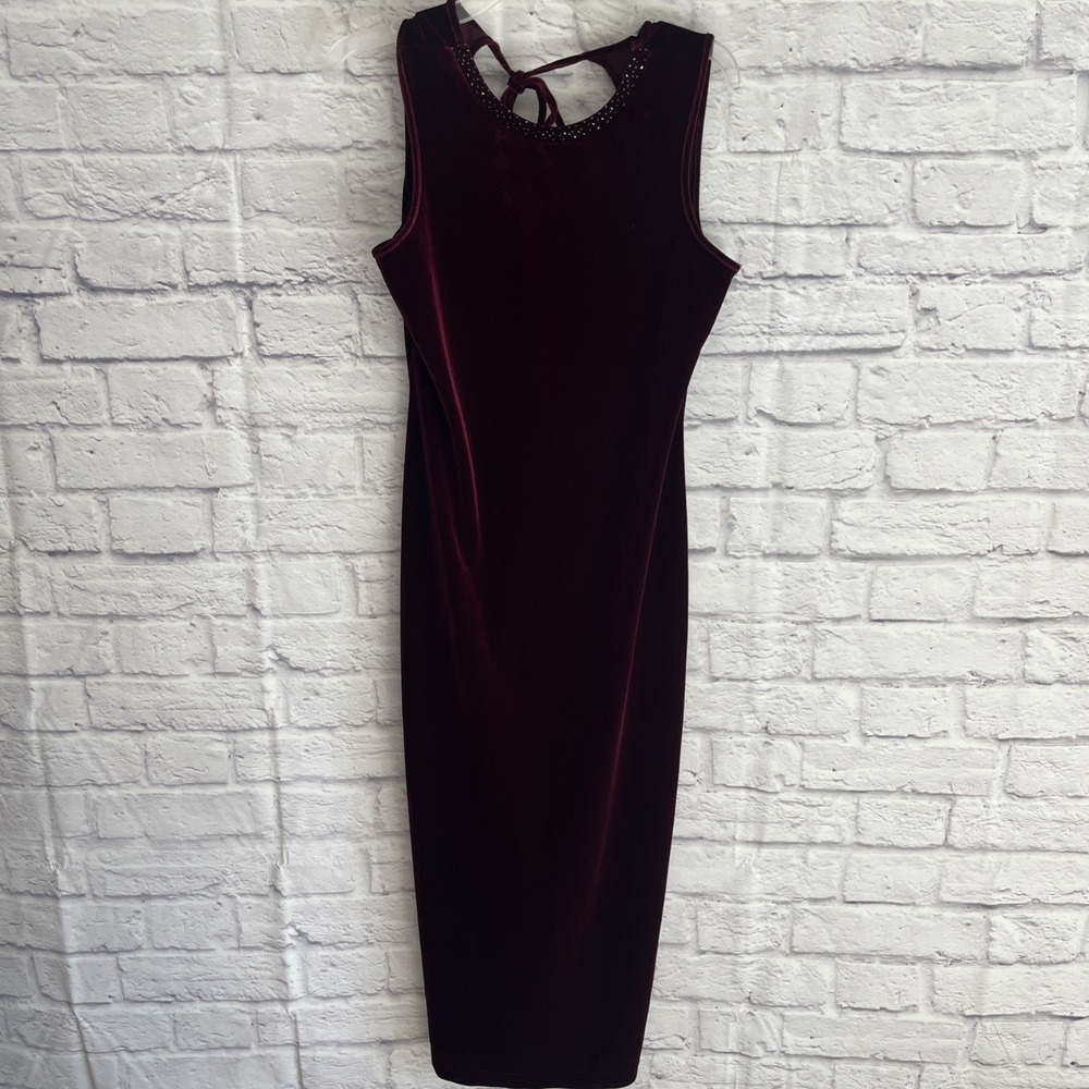 Fashion Bug VTG Y2K Dark Burgundy Velvet Stretch Maxi Dress Size 12 Whimsigoth